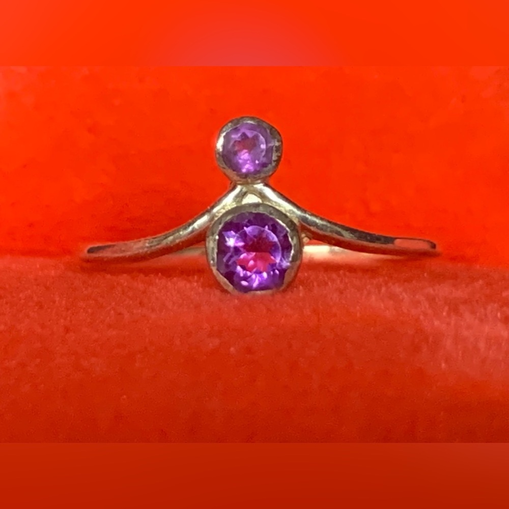 🟠Sterling Silver Ring With 2 Faceted Amethyst
